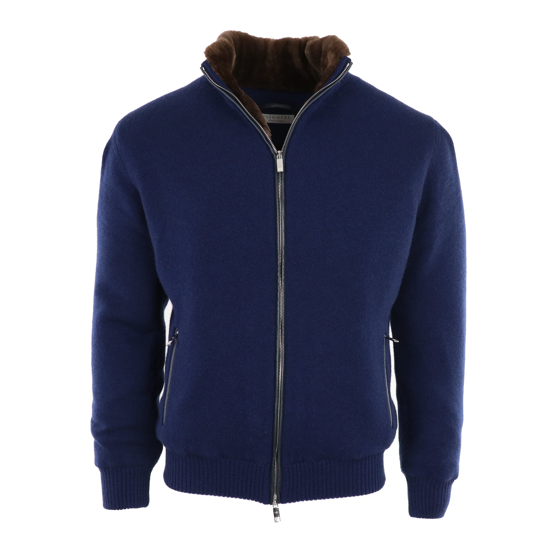 Cashmere Bomber Lined with Beaver Fur in Navy – Hampton's