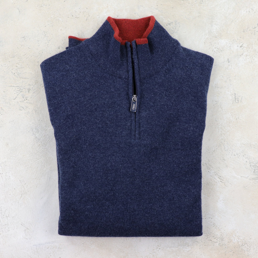 Favonio Wool/Cashmere Quarter Zip Sweater in Navy