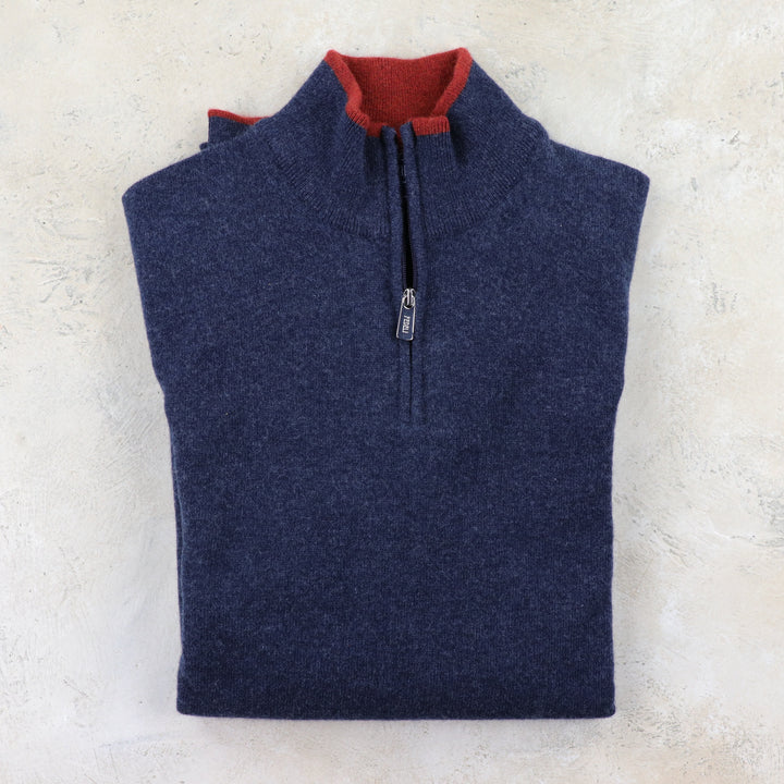 Favonio Wool/Cashmere Quarter Zip Sweater in Navy