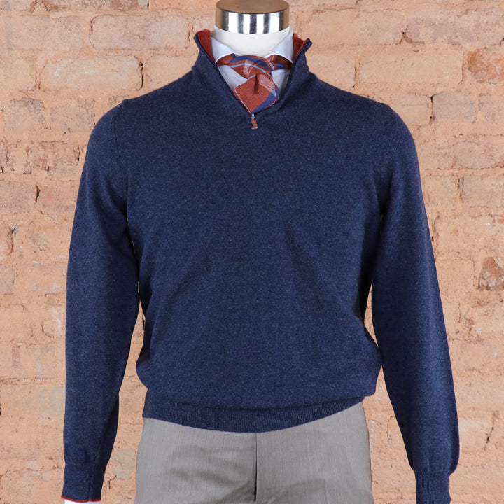 Favonio Wool/Cashmere Quarter Zip Sweater in Navy