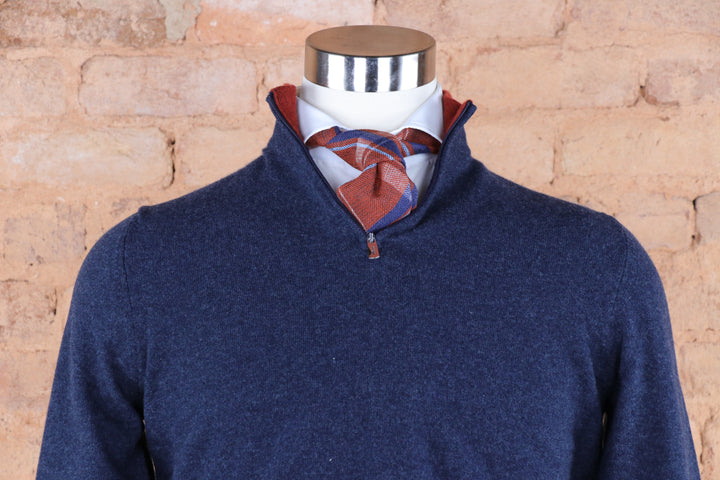 Favonio Wool/Cashmere Quarter Zip Sweater in Navy