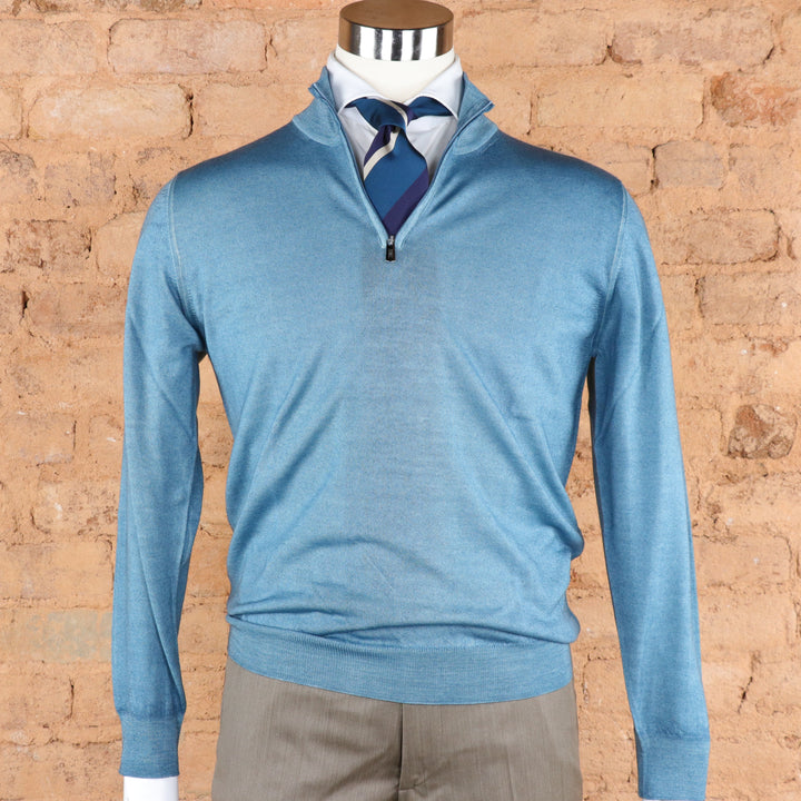 Favonio Lightweight Merino Quarter Zip Sweater in Teal