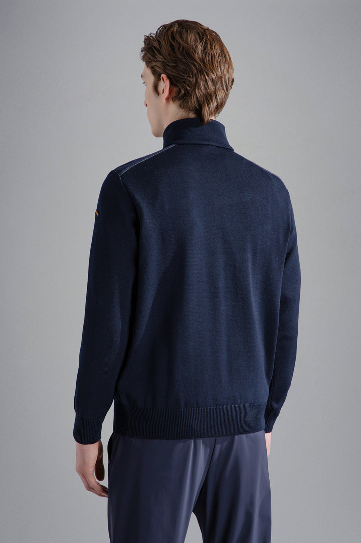 Cool Touch Wool Quarter Zip with Denim Detail