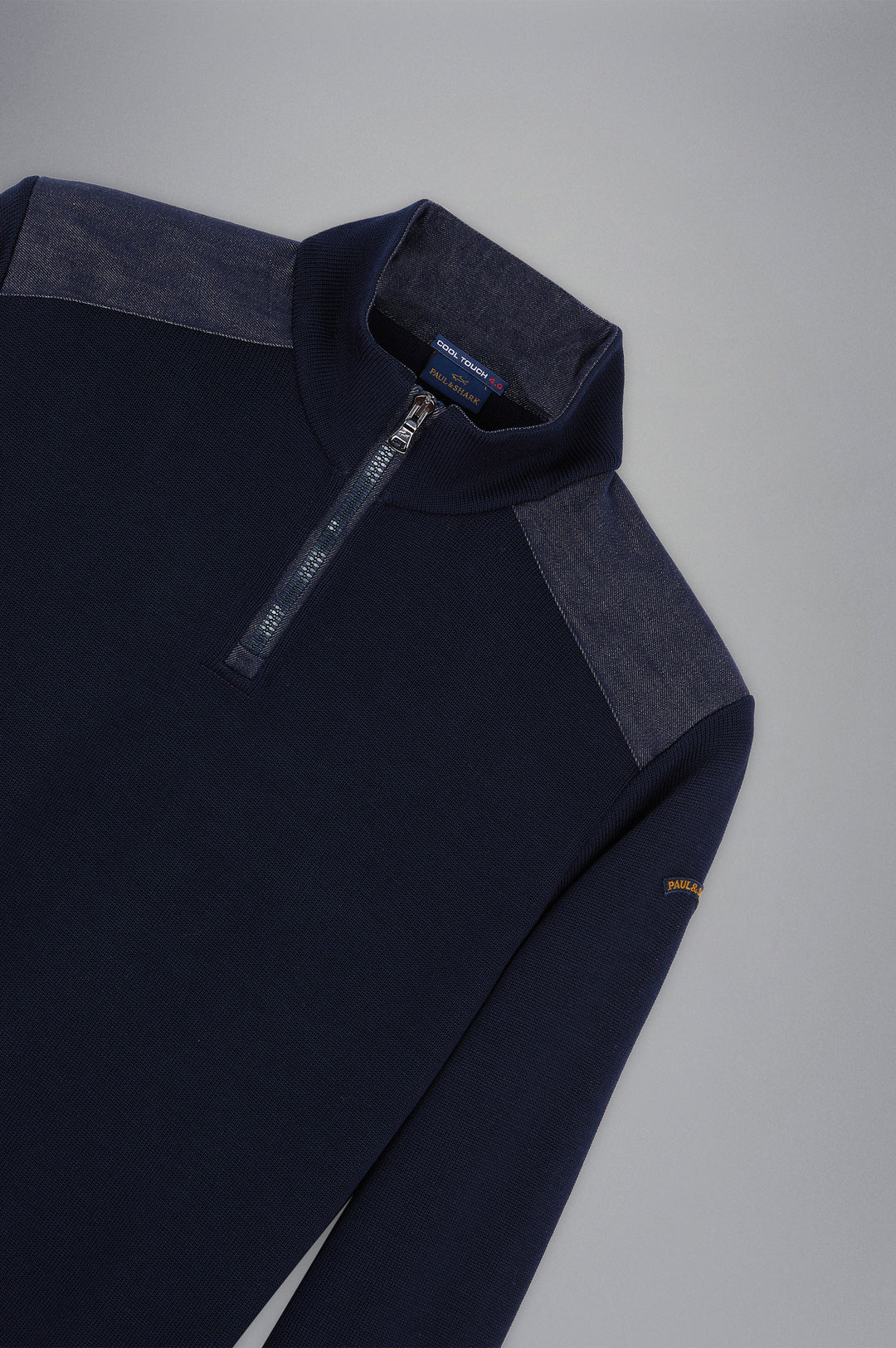 Cool Touch Wool Quarter Zip with Denim Detail