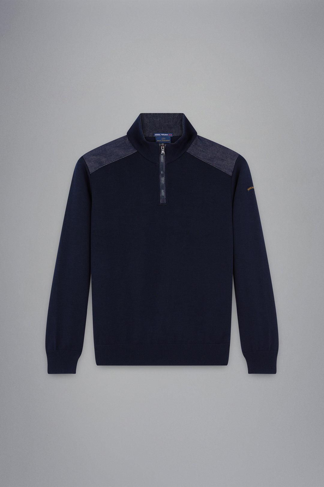 Cool Touch Wool Quarter Zip with Denim Detail