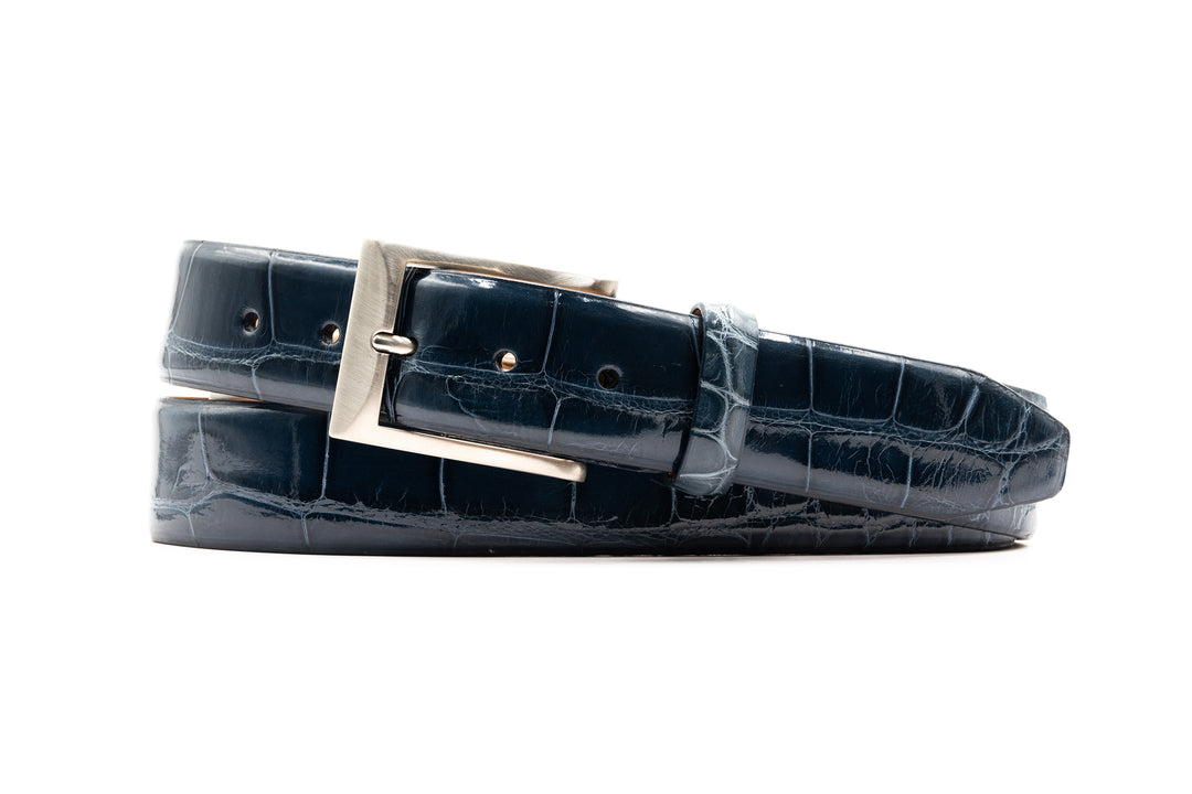 One by One American Alligator Belt in Sapphire