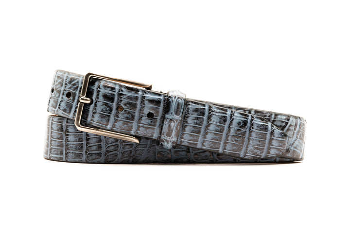 One by One Hand Painted Caiman Crocodile Belt in Cobalt