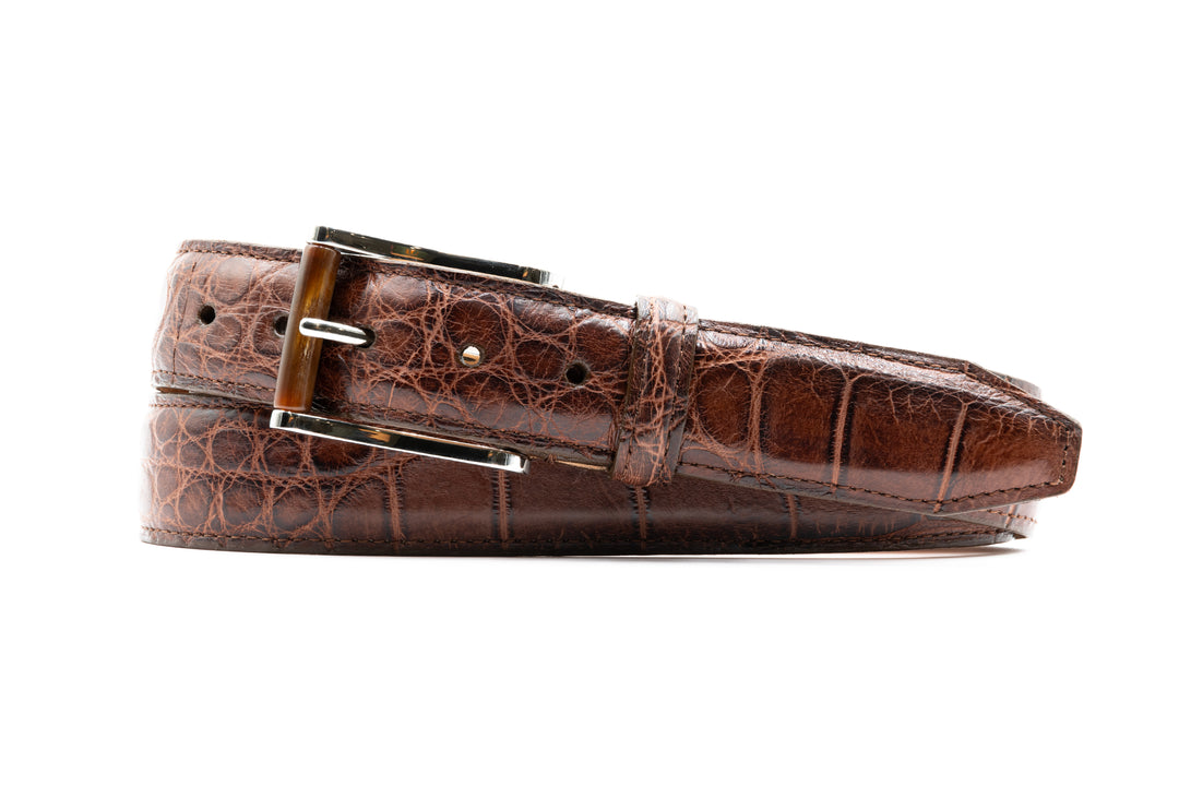 One by One American Alligator Belt in Chestnut