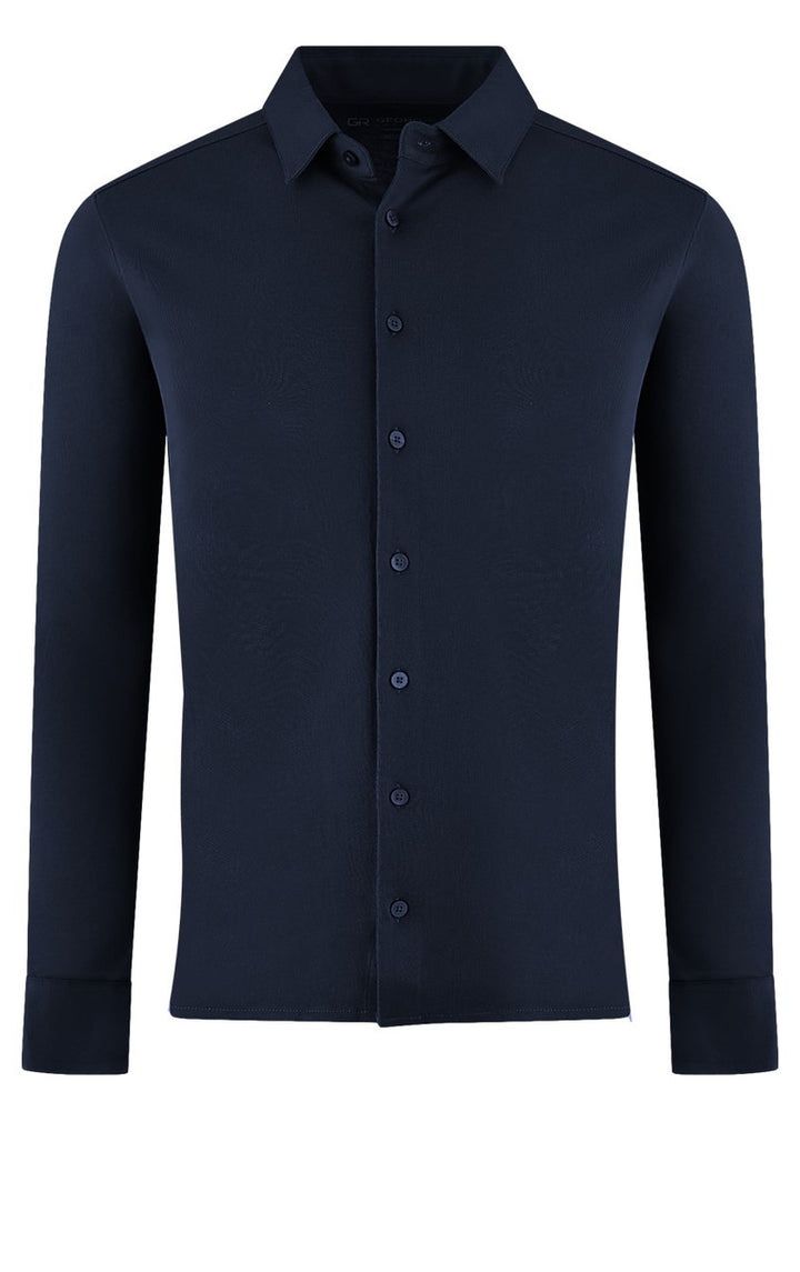 Luxe Pima Stretch Jersey Button Up Sport Shirt in Navy