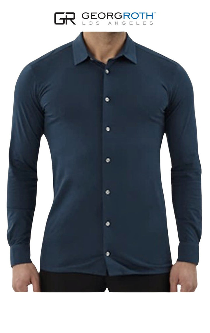 Luxe Pima Stretch Jersey Button Up Sport Shirt in Navy