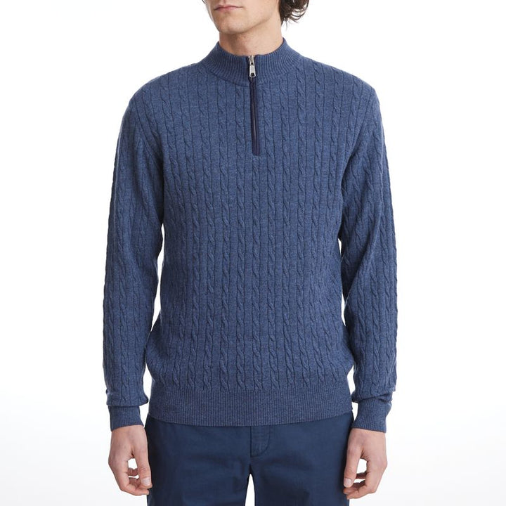 Premium Luxury Cable Quarter Zip in Dark Blue