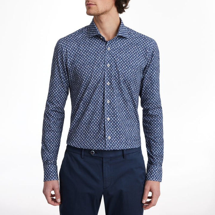 SF19165 Albini 4 Flex Stretch Sport Shirt in Dark Blue