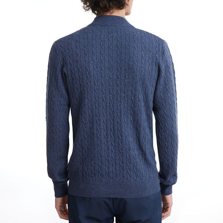 Premium Luxury Cable Quarter Zip in Dark Blue